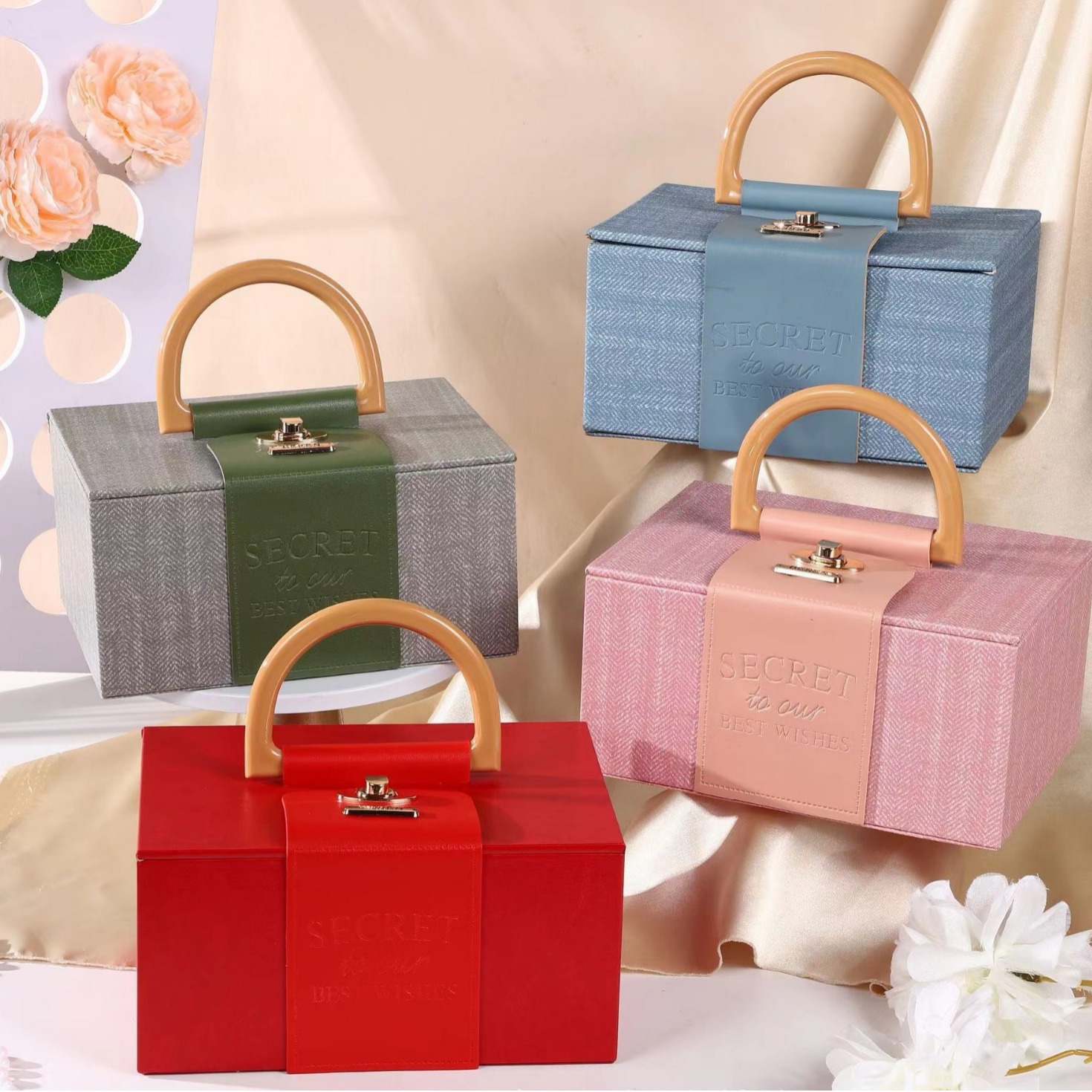 翻盖手提伴手礼盒皮革包装盒商务礼品空盒结婚伴娘喜糖盒订婚满月