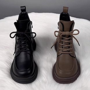 Soft Leather and Fleece-Lined Women's Martin Boots, 2025 Autumn and Winter New Thick-Soled Warm Short Boots, Flat Versatile Thickened Cotton Shoes