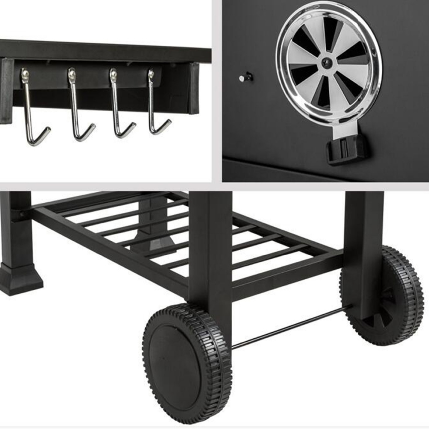 Carro del fabricante caja cuadrada estufa chimenea parrilla de barbacoa con mesa auxiliar parrilla de barbacoa con ruedas parrilla de barbacoa