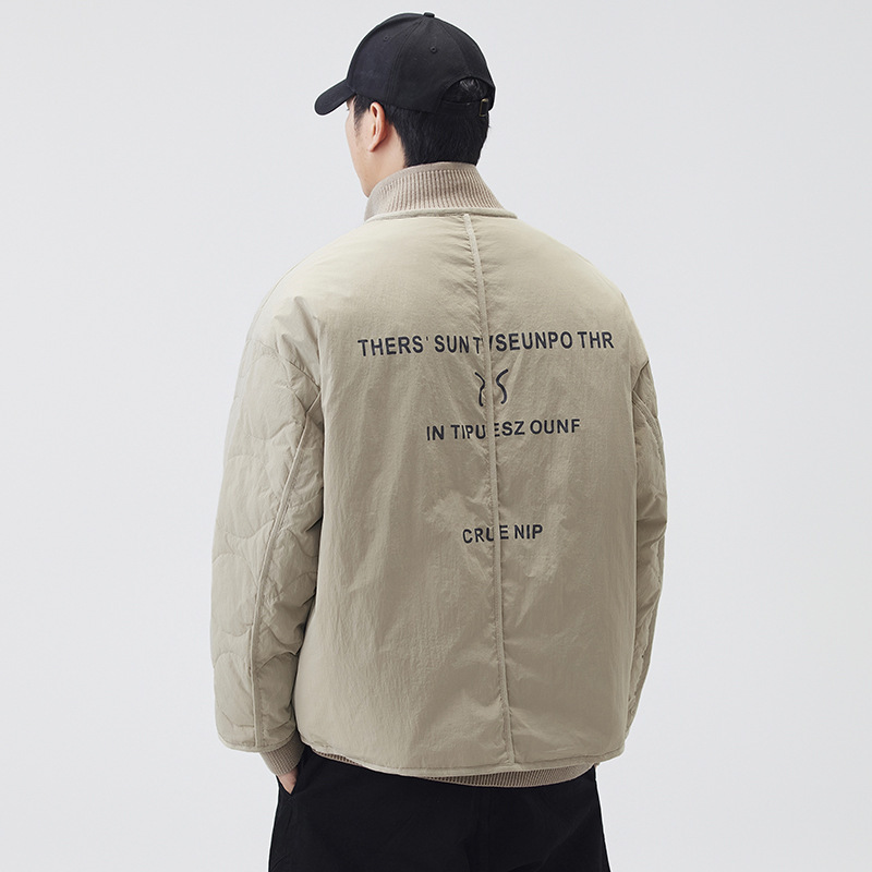 Falso de dos piezas de punto de cuello vertical chaqueta de plumón hombre invierno suelto abrigo de trabajo caliente chaqueta de moda de hombre image 2
