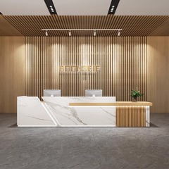 现代中式前台桌公司接待台足浴酒店大厅烤漆吧台原木色收银台吧台
