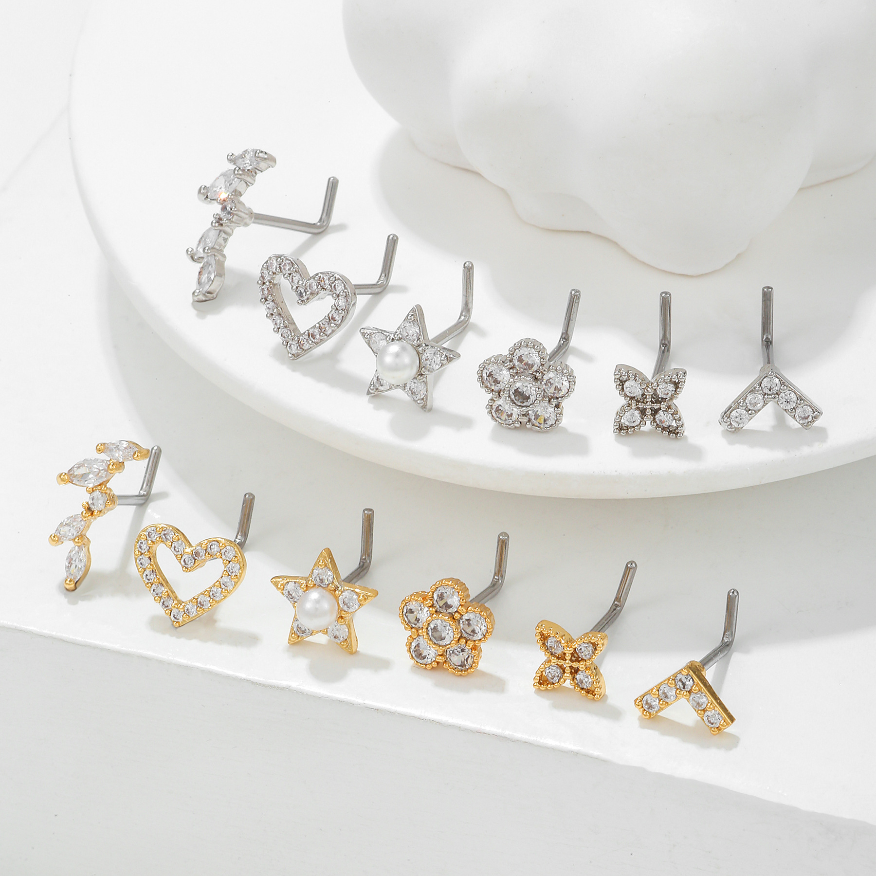 Fashion Heart Shape Copper Plating Zircon Nose studs 1 Piece