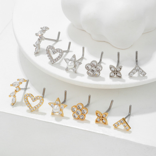 20g thin rod screw L rod zircon nose nail nose piercing nose jewelry European and American new popular foreign trade piercing jewelry wholesale