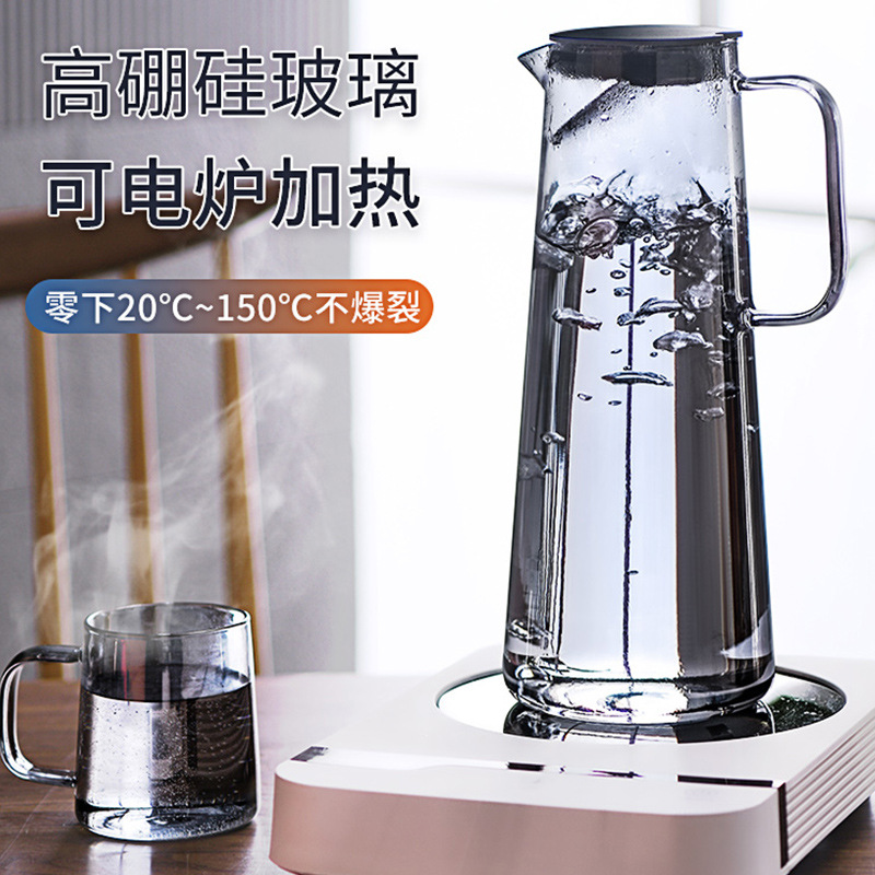 批發家用大容量玻璃冷水壺客廳煙灰琥珀色涼水壺套裝果汁飲料扎壺