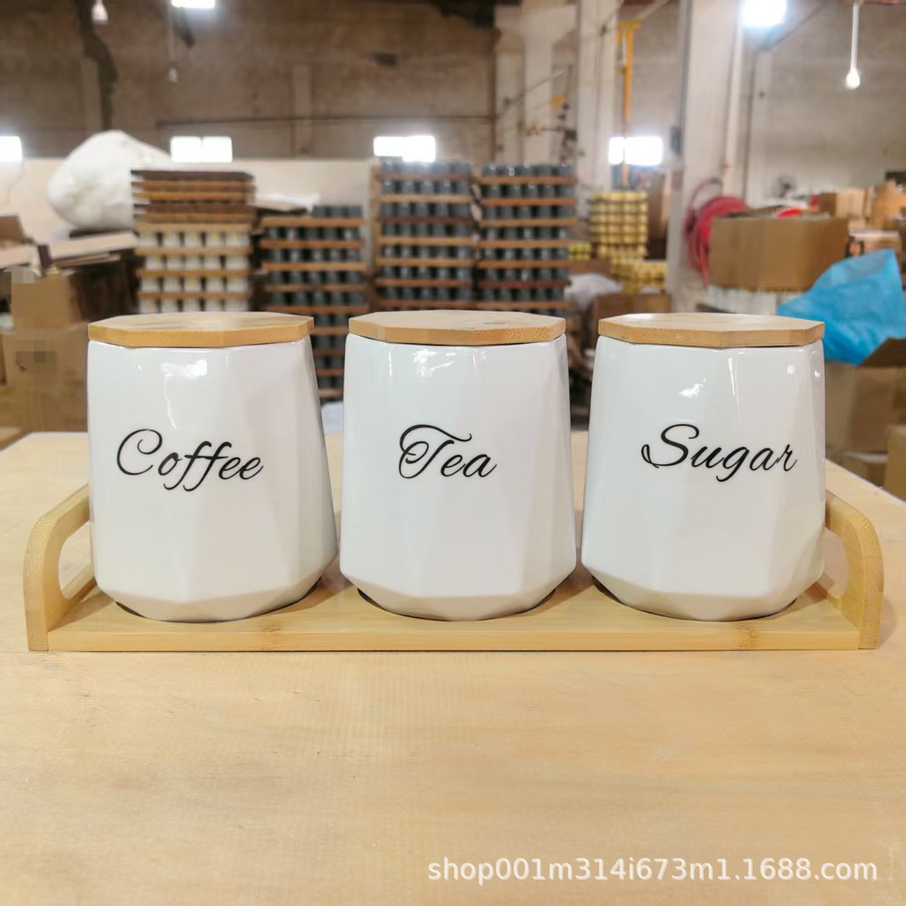 Cocina doméstica de cerámica contenedor de gran capacidad de contenedor de sellado de granos de café, té, dulces de tres piezas set