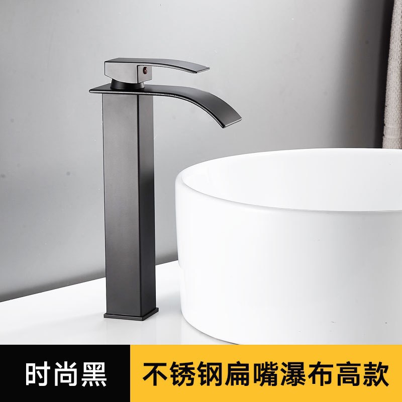 Grifo de Caño Ancho Tipo Cascada de Acero Inoxidable Mezclador de Agua Fría y Caliente para Lavabo
