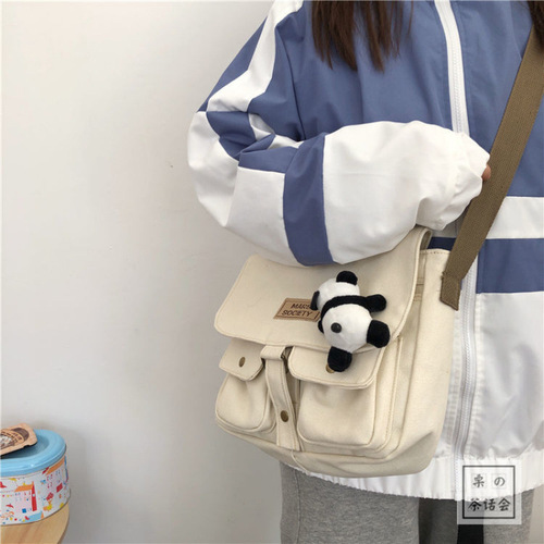 Japanese Original Harajuku Style Workwear Crossbody Bag for Women, Korean Ins Retro Student Canvas Bag, Literary Academy Style Bag A83