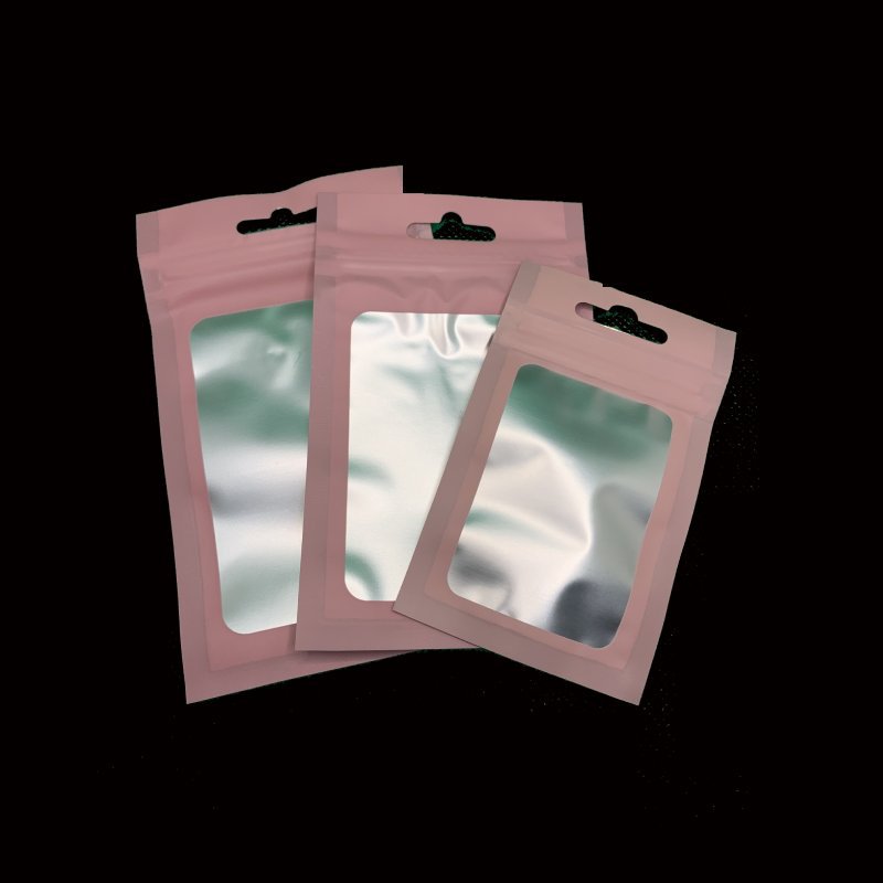 彩色铝箔磨砂开窗阴阳骨袋半透明手机壳自封袋粉色饰品包装袋现货