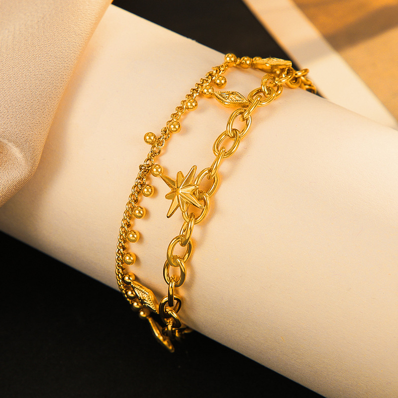 欧米の14kの金の2層の星の芒のブレスレットの女性のinsの風の小さい大衆の設計感のファッションの百合のステンレスのアクセサリの卸売り|undefined
