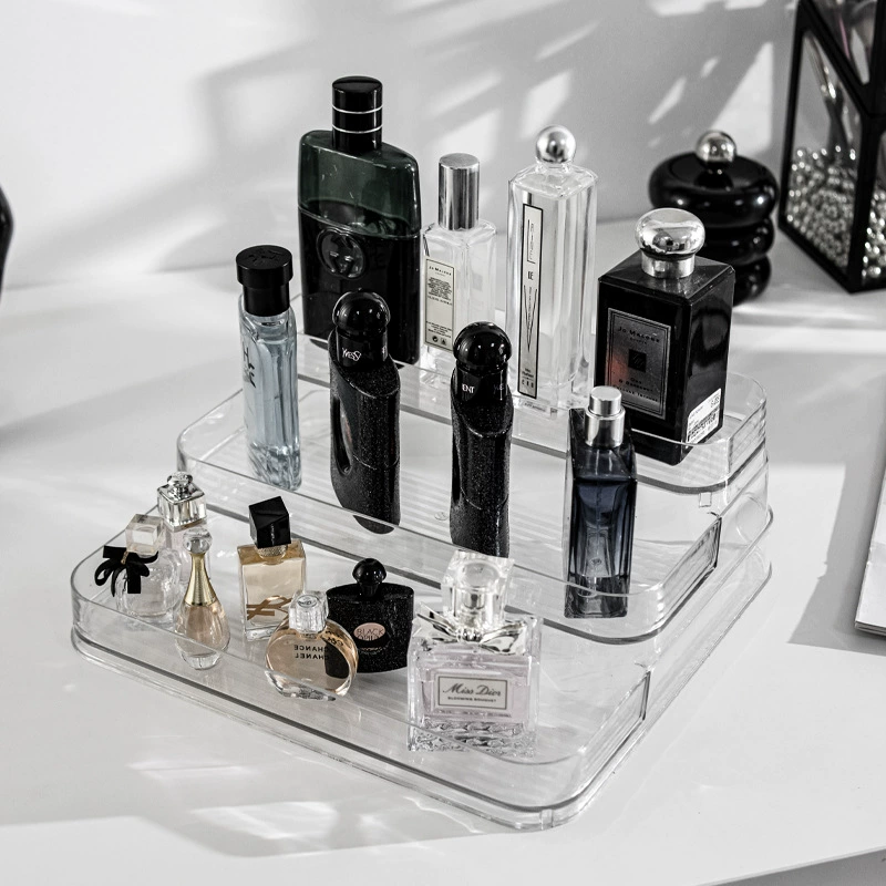 Acrylic Three-Tier Cosmetic & Perfume Organizer, Transparent Light-Luxury Dressing Table Storage