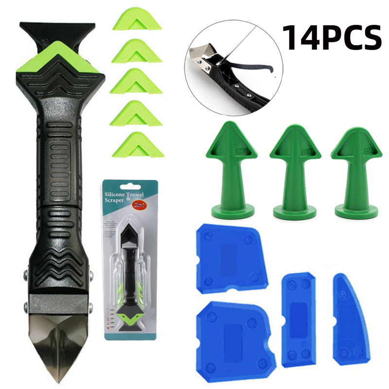 跨境14件套5合一钩刀刮胶器金属头美缝喷嘴填缝工具刮刀填缝刮板