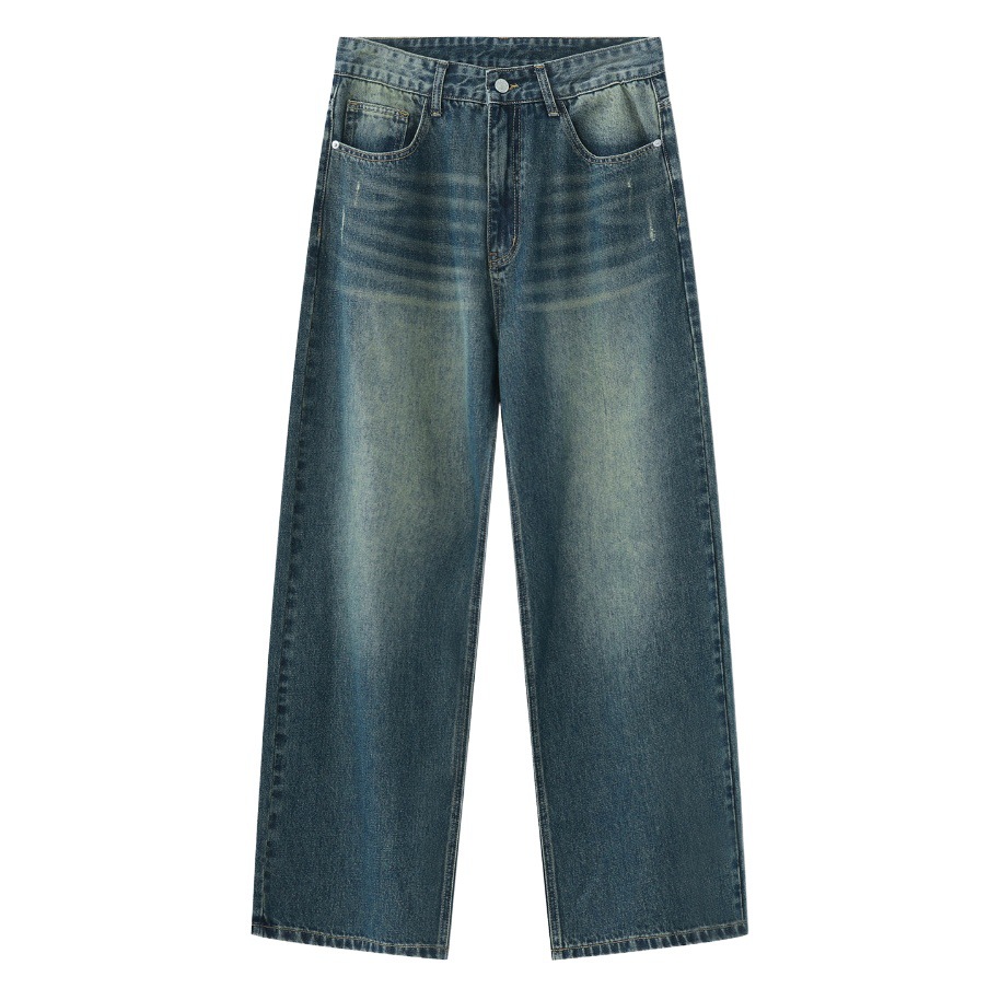 EF Cowboy | Pantalones vaqueros desgastados para hombre, pantalones anchos y holgados lavados, estilo retro, sencillo y versátil