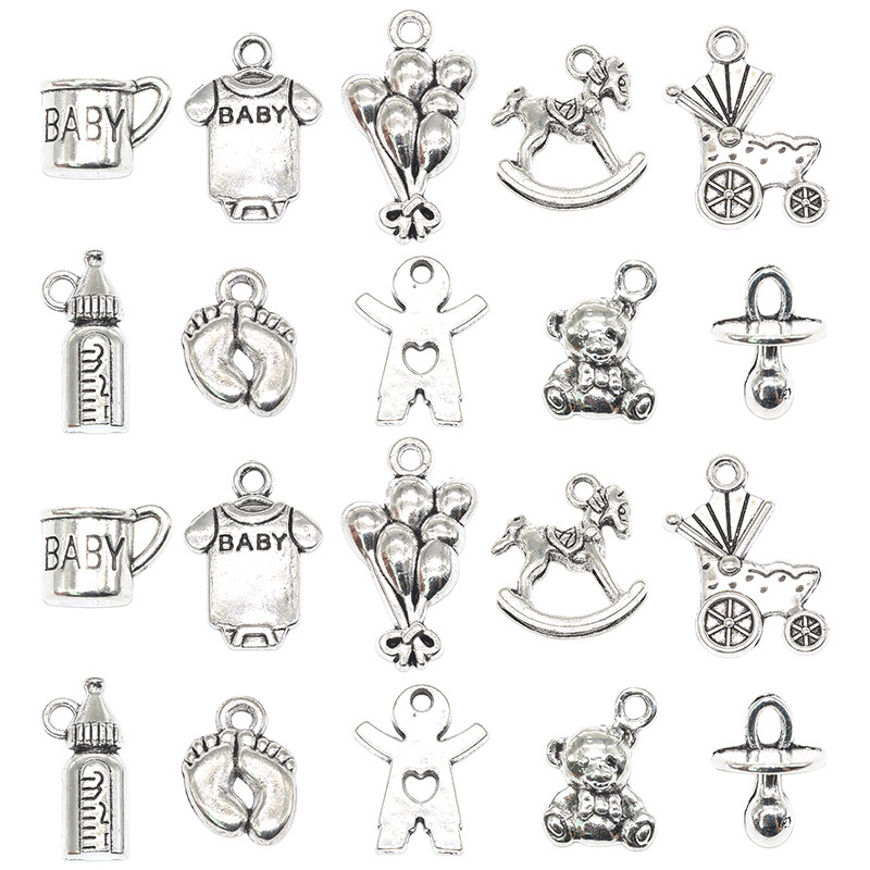 DIY Alloy Jewelry Accessories 10 Types of Baby Series Pendants Rocking Horse Baby Bottle Bear Charms Amazon Best-Selling Set