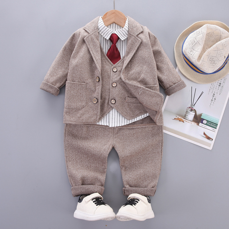 Abito da bambino, cravatta da ragazzo, abito da uomo, pantaloni a maniche lunghe autunnali e invernali, set da quattro pezzi_voghion.com