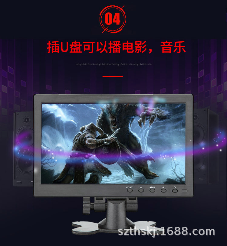 10.1inch Inch Small Monitor for Car with Hdmi+Vga+Av+Usb for Playing Movies, Music, and Images in the Car