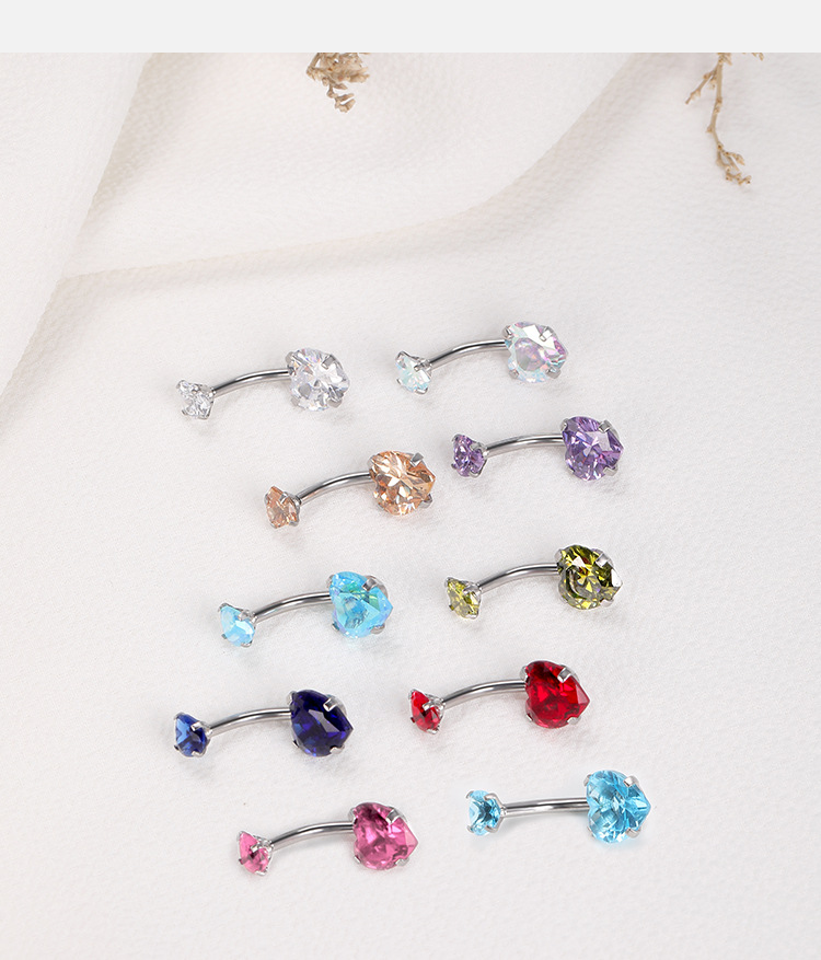 Heart-Shaped CZ Belly Button Ring Stainless Steel Double Head Dangle Navel Piercing Jewelry detail image 5