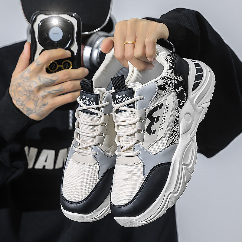 Zapatos de hombre de otoño nuevos zapatos de cuero para hombres, zapatos de deporte casuales al aire libre con suela gruesa, zapatos de moda universal.