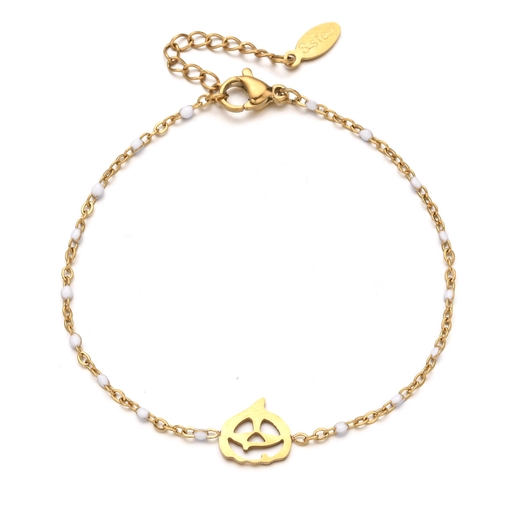 13g Weight Bracelets Classification 1 Piece Quantity Party, Festival Occasion Stainless Steel Material Halloween Festival Pumpkin Pattern Women's Gender Plating, Hollow Out Design Cool Style Style Cool Style Pumpkin Stainless Steel Bracelets In Bulk Stainless Steel Bracelets Halloween 无