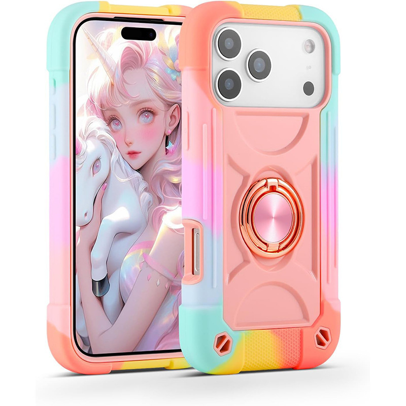 Cross-border applicable iPhone 17 creative ring stand, military-grade silicone shockproof case for Apple 15/16