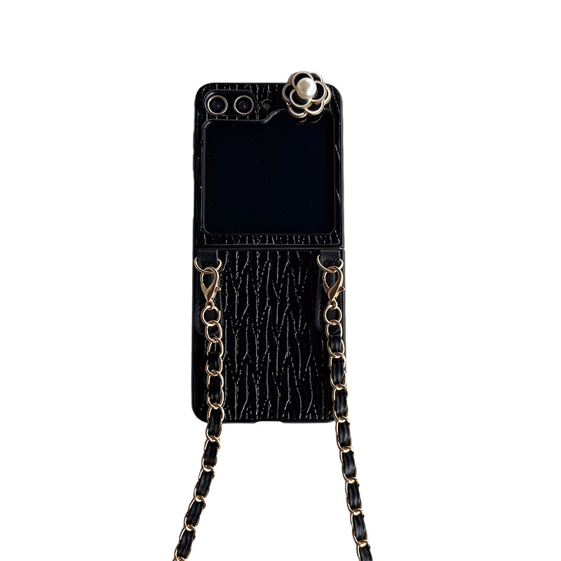 Funda plegable con correa cruzada y cadena para Samsung Z 5, compatible con la funda para teléfono Find N3 Flip Camellia Pearl de cuero color perla._voghion.com
