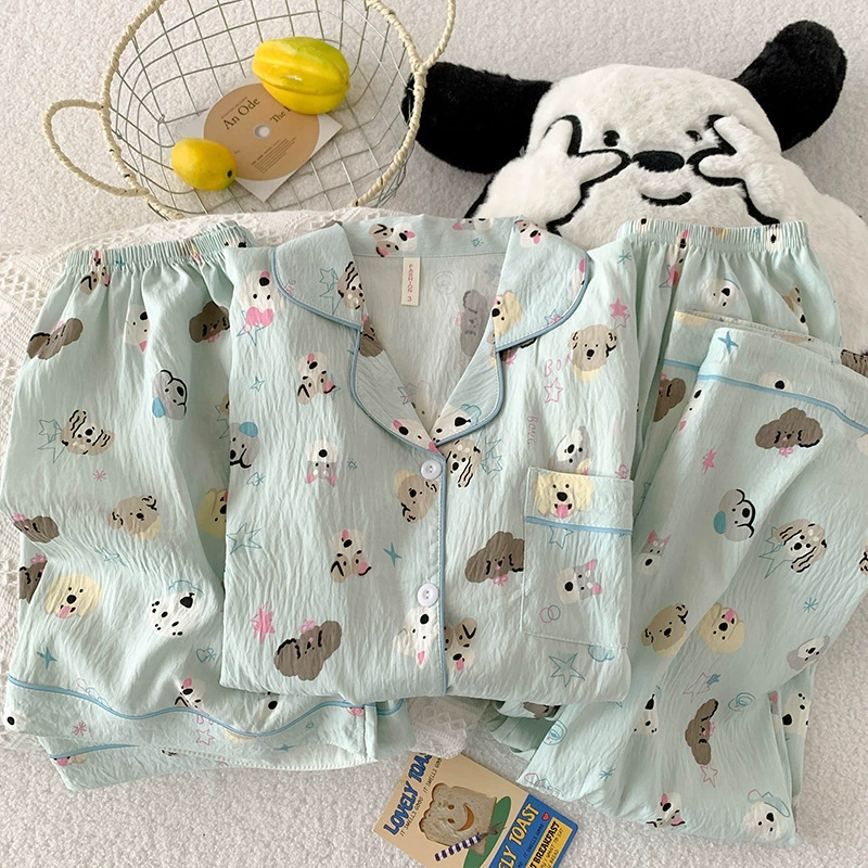 Хлопковая марля летний пижамный комплект (Hello Kitty) — 3 предмета: топ с коротким рукавом и брюки, дышащий