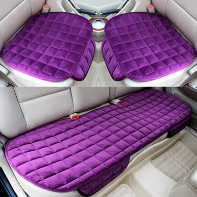 Wool pad small three-piece checkered plush car - purple-three-piece-set