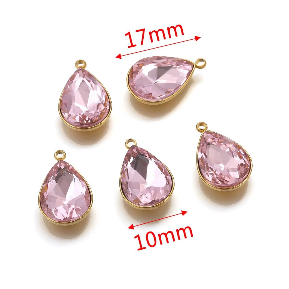Acero inoxidable vidrio cristal colgante gotas de agua gemas de color colgante de acero titanio accesorios de joyería DIY
