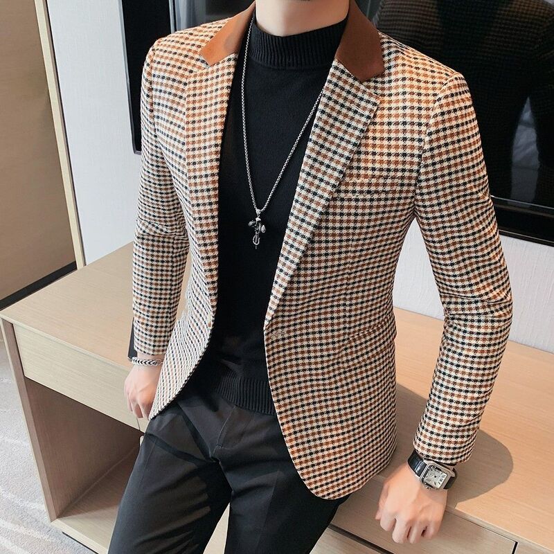 Northern Territory Wolf Thousand Birds Casual Blazer Men's High-End Collar New British Business Style Elegant Slim-Fit Suit