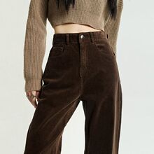 美拉德灯芯绒牛仔裤女2024秋冬咖啡棕色条绒窄版直筒阔腿休闲长裤