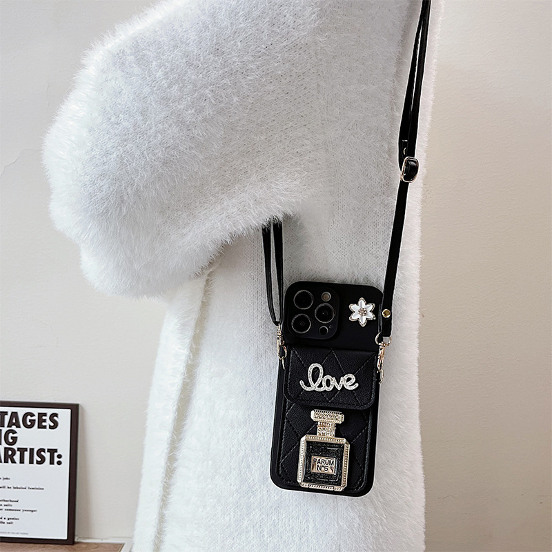 iPhone Applicable Brands Rhinestone Bag Letter Perfume Bottle Handmade Cute Luxurious Phone Cases Phone Accessories