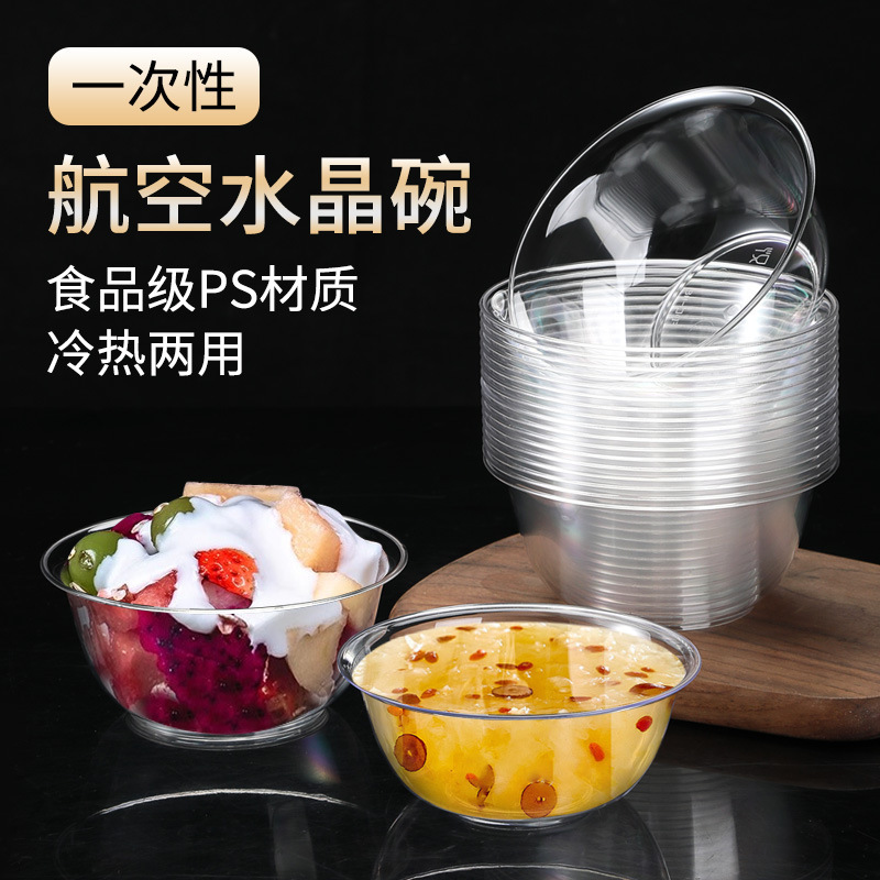Disposable Crystal Bowl, Transparent Bowl and Chopsticks, Thickeneded Anti-Scalding and Heat-Resistant Food-Grade Plastic Bowl, Home Hospitality Banquet Store