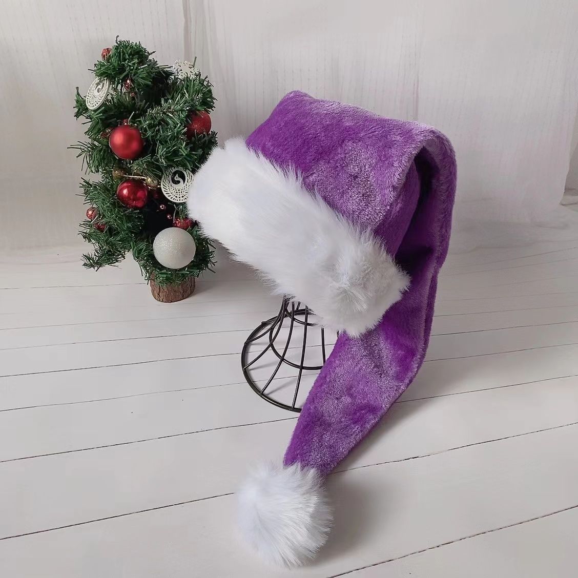 Transfronterizo 75cm alargado sombrero de peluche multicolor de Navidad adulto alargado sombrero de peluche multicolor decoración de Navidad opcional