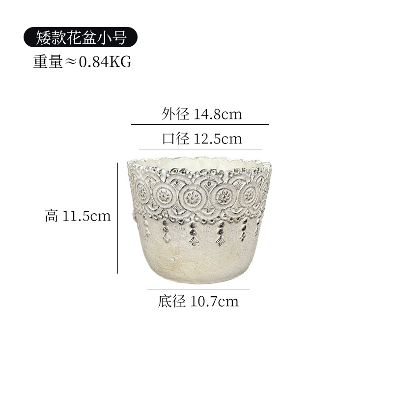 多肉植物拼盘花盆田园清新水泥复古花盆蕾丝边居家园艺用品组合盆|undefined