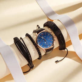 三眼六针皮带女士手表休闲学生女石英表厂家批发大表盘手表腕表
