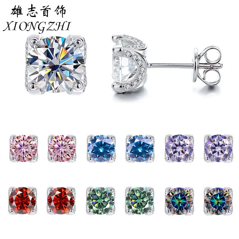 Аутентичные D-цвета моассанитовые серьги-серьги слегка инкрустированные бычьи ушные гвозди стерлингового серебра