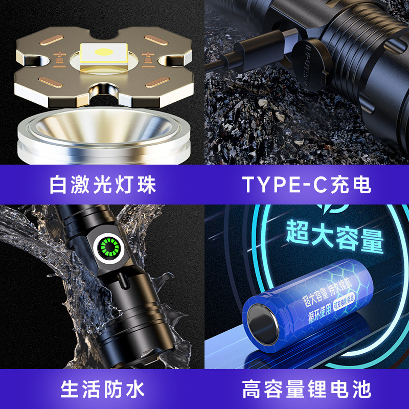 Nueva mini linterna portátil, zoom telescópico, linterna de aleación de aluminio de largo alcance de alto brillo, linterna recargable de luz fuerte