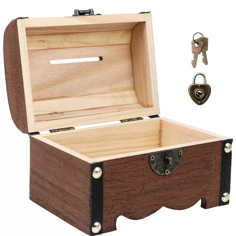 可进可出存钱箱儿童复古存钱罐超大储蓄罐实木带锁储钱罐客厅摆件