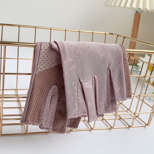 Half-finger gloves for women, ultra-thin ice silk stretch lace leaky finger driving and riding non-slip sun protection half-finger gloves