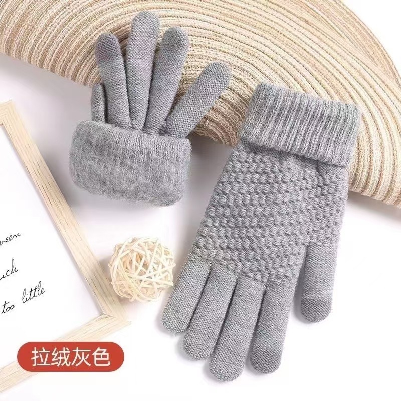 女性用冬用手袋、ベルベットで厚く、5本指の学生、かわいいニットの防寒サイクリング、タッチスクリーンの暖かいサイクリンググローブ|undefined