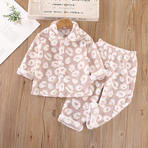 Children's thickened flannel pajama set for kids, cute cartoon coral fleece loungewear for baby girls