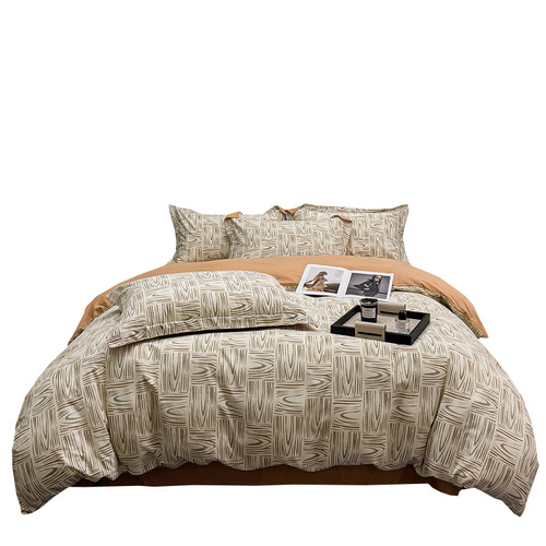 Pure cotton brushed printed four-piece set simple autumn and winter thickened 100 cotton quilt cover sheets retro high-end bedding