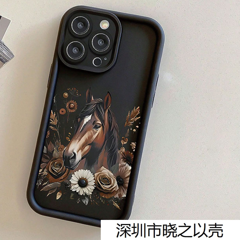 复古花卉骏马适用iPhone11/12/13/14/15PROMAX苹果16promax手机壳
