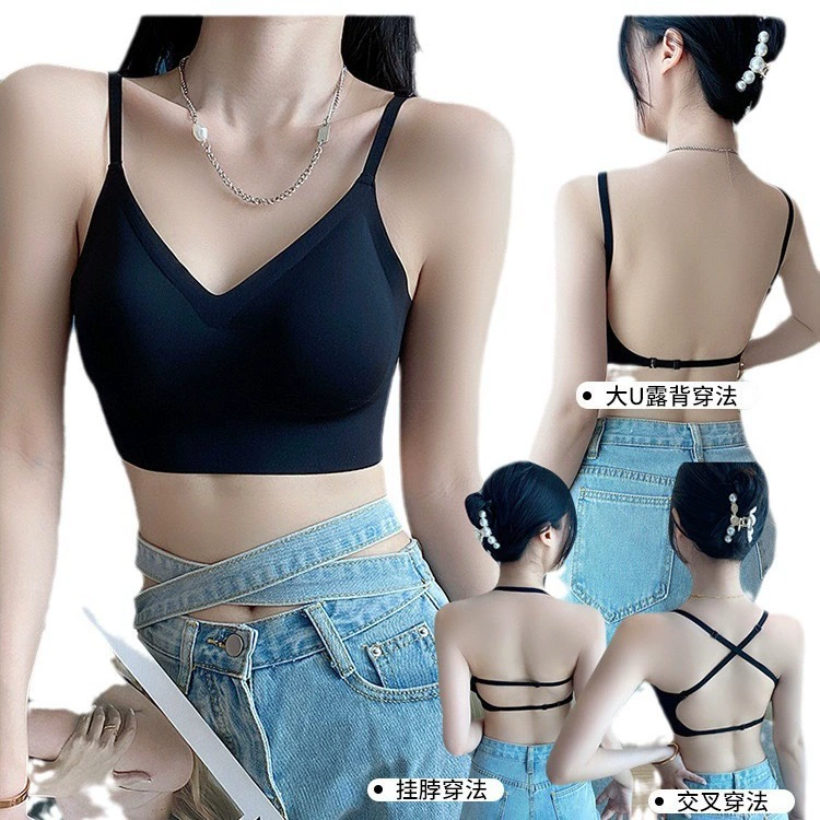 Wireless push‑up bra top, backless vest with cups, adjustable straps, sizes 32/70–38/85
