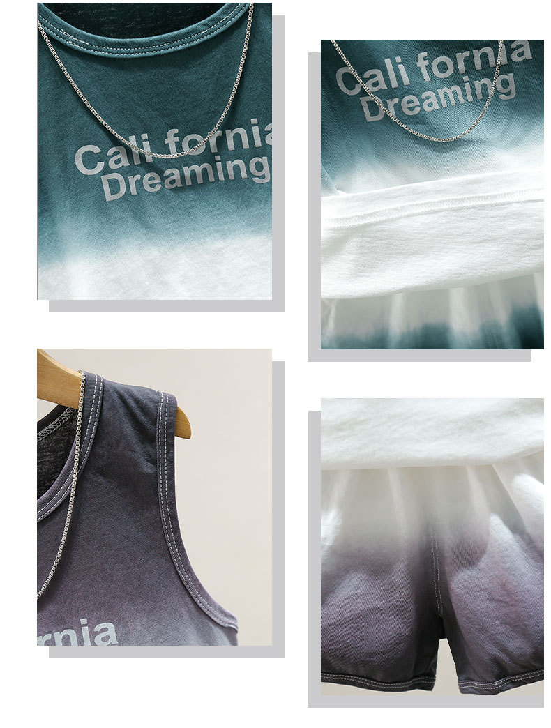 7827 Traje de chaleco de teñido anudado de verano para niños, ropa de verano sin mangas para niños, moda para bebés, fresco y guapo