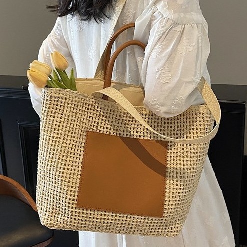 Large-capacity Women's Handbag New Model Hollow-out Fashion Woven Seaside Beach Tote Straw Large Bag_voghion.com