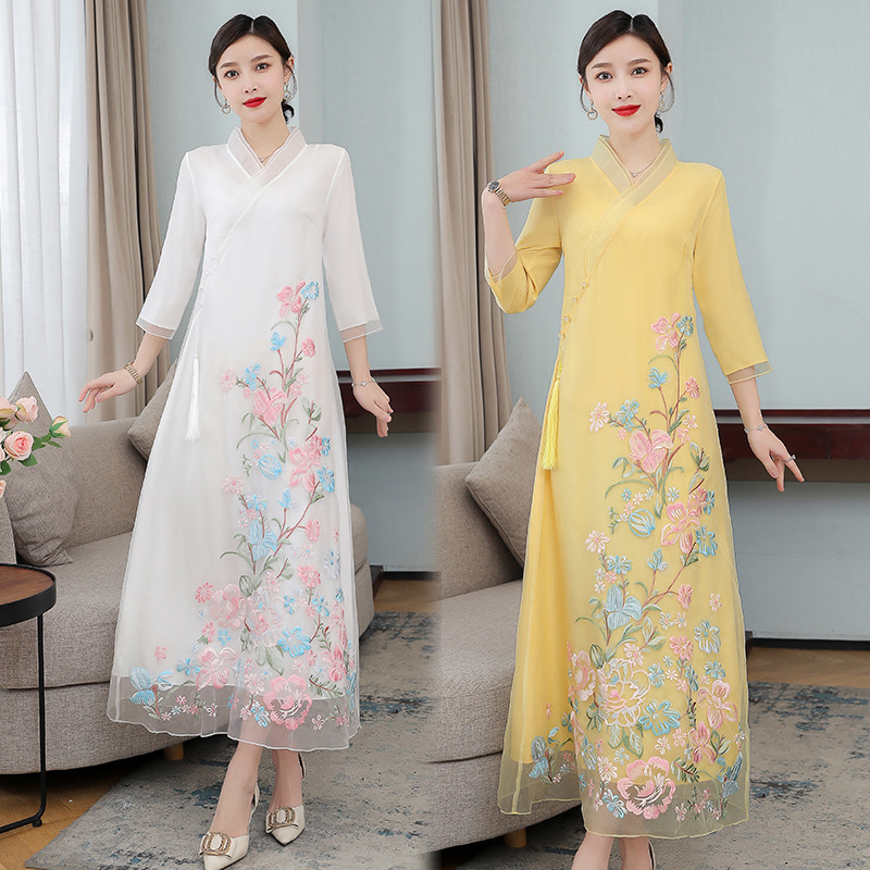 Chinese Style Women's Clothing Hanfu 2022 New Spring Tea Clothing Ethnic Style Chinese Style Young Vintage Cheongsam Dress Chinese Style Women's Clothing Hanfu 2022 New Spring Tea Clothing Ethnic Style Chinese Style Young Vintage Cheongsam Dress