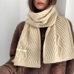 高级感纯色时尚围巾韩系冬季加厚保暖八字提花百搭针织毛线围脖女