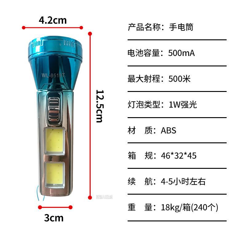 Linterna LED Solar de ABS Recargable y Portátil para Exteriores y Emergencias