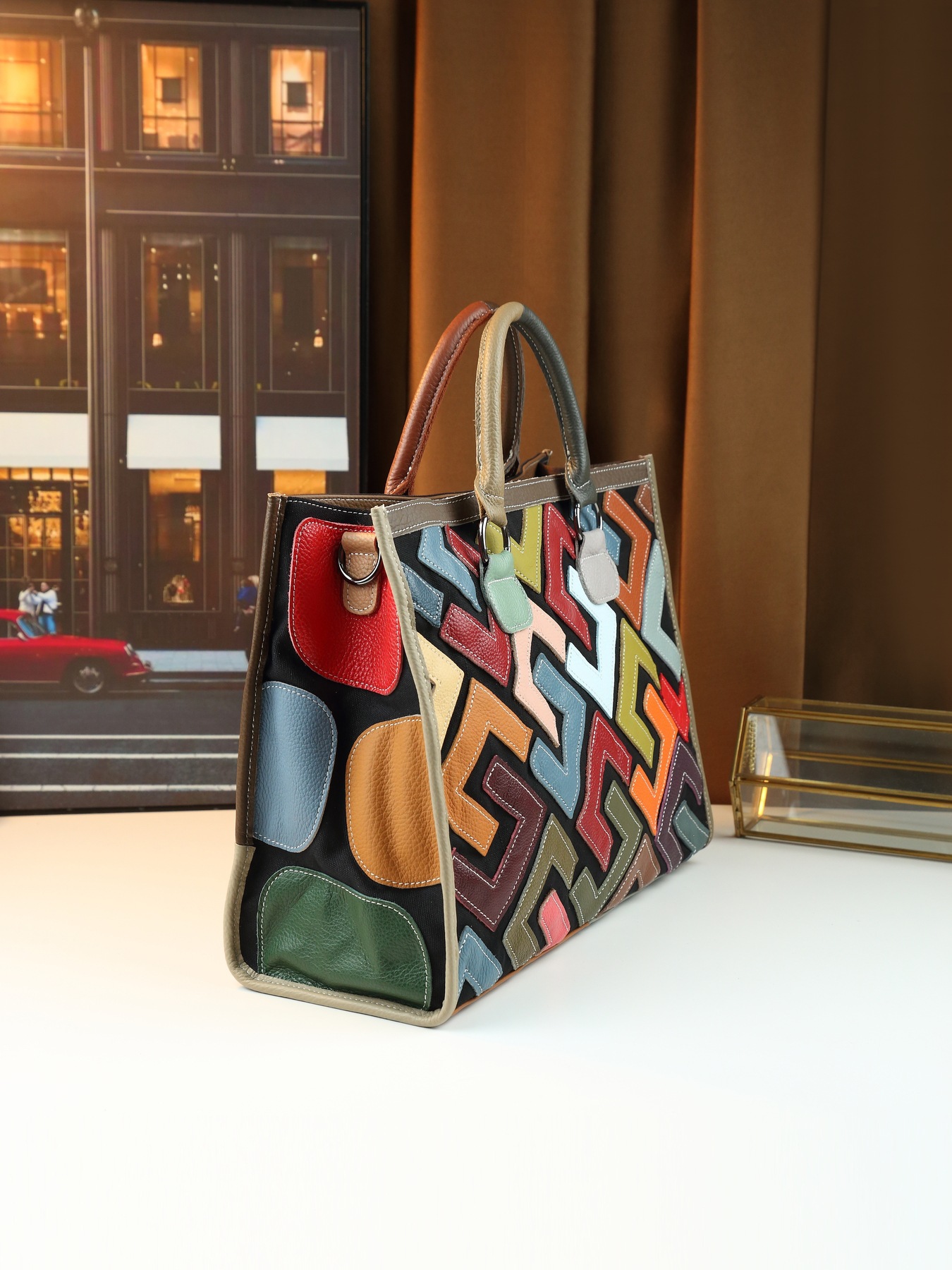 Retro Genuine Leather Handbag Large Capacity Women's Letter Bag_voghion.com
