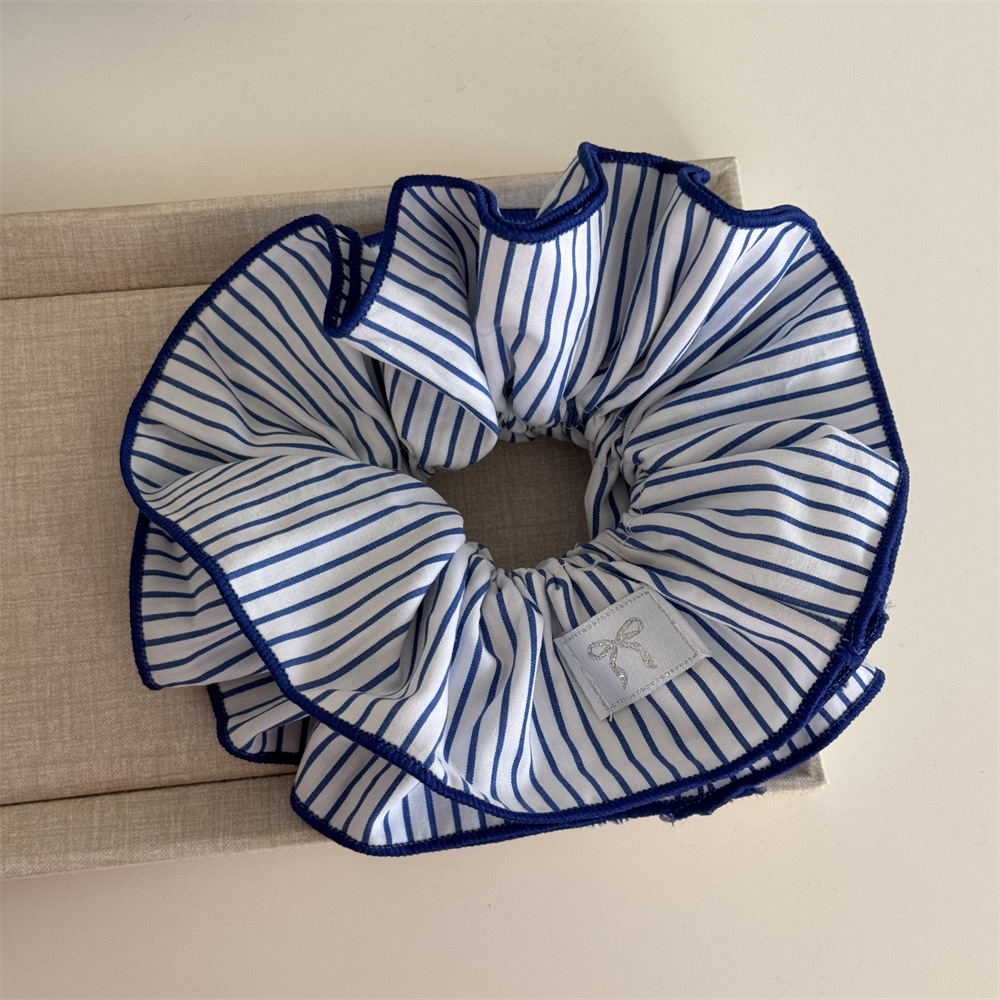 Doppellagiges Haargummi In Blau Gestreift Süßes Haaraccessoire_voghion.com